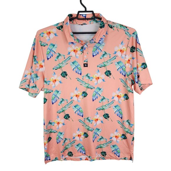 Mens Peach Floral Bad Birdie Polo Shirt Short Sleeve Stretch Size XL
